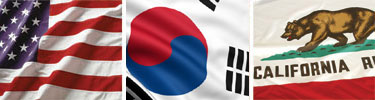 US, Korea, California Flags