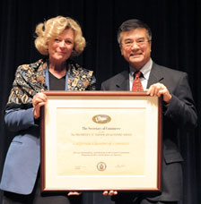 U.S. Commerce Secretary Gary Locke (right) presented the award to CalChamber Vice President of International Affairs Susanne Stirling in Washington, D.C.