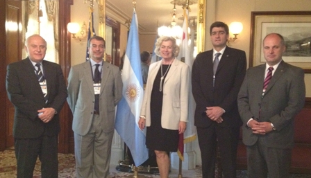 (Left to Right) The Honorable Roberto Miguel Lifschitz , Senator, Santa Fe Province Mr. Diego Sueiras, President, Fundación Nueva Generación Argentina (FNGA) Mrs. Susanne T. Stirling, Vice President International Affairs, CalChamber Mr. Juan Pablo Galleano, Secretary of the Stock Market, City of Rosario The Honorable Jorge Antonio Henn, Delegation Leader - Lieutenant Governor, Santa Fe Province