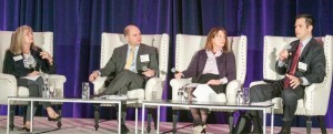 (From left) Jeanne Cain, CalChamber executive vice president for policy, moderates an examination of data security policy challenges with panelists Bradley Hayes of the U.S. Chamber; Lorinda Harris, DLA Piper; and Jeremy Merz, CalChamber policy advocate.