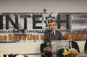 Toshiyuki “Ted” Tamai, president and CEO of California Steel Industries, Inc. (CSI), speaks at the March 23 grand opening ceremony for the InTech Center, located on CSI’s campus. Photo Courtesy California Steel Industries, Inc.
