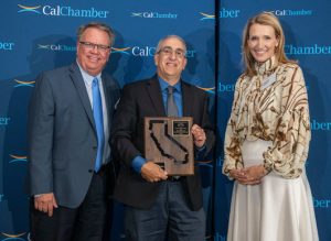 mall Business Advocate of the Year Award.. CalChamber Chair Gregory S. Bielli, Jeff Vaka of Chino, CalChamber President/CEO Jennifer Barrera.