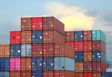 View of the container between the shipping ports.