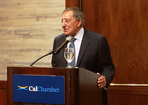 The Honorable Leon Panetta speaking about global issues of the day at the international breakfast meeting of the CalChamber Council for International Trade.